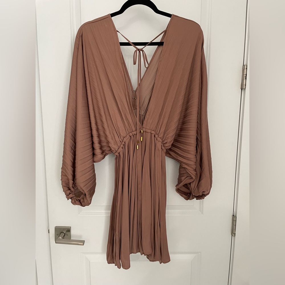 Free People Arzel Mini Dress Long Sleeve Cinnamon Size Small Pleated Boho.    11 - Picture 2 of 16